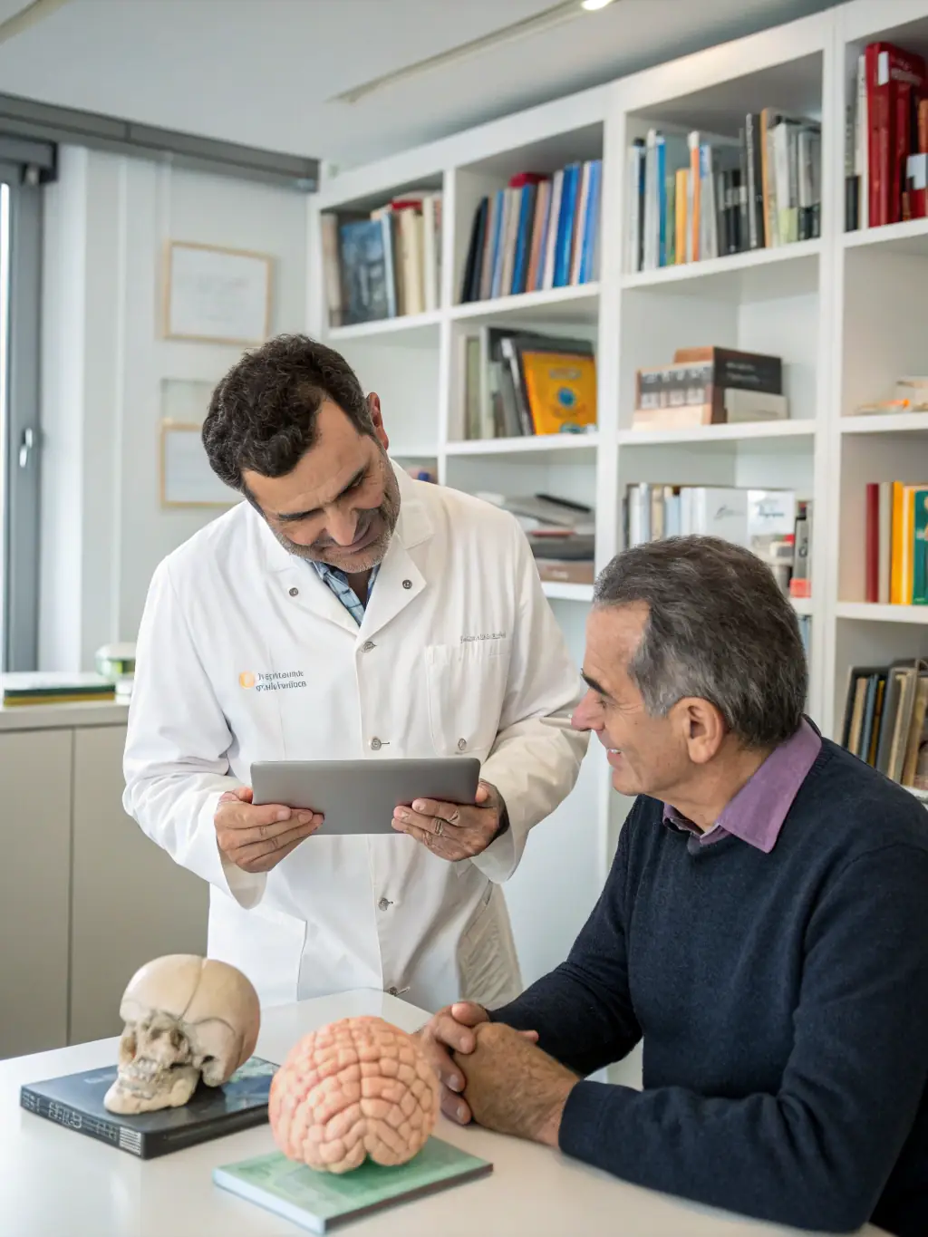 A focused image of a neurologist consulting with a patient about their neurology infusion treatment options at Althea Infusions.